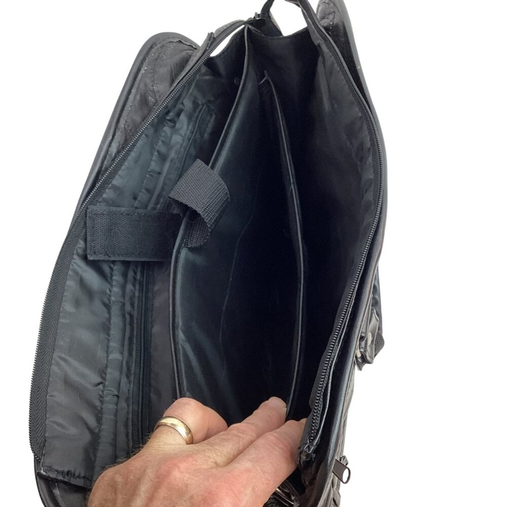 Genuine Leather Black Laptop Bag With Multiple Compartments & Handles - Picture 7 of 9